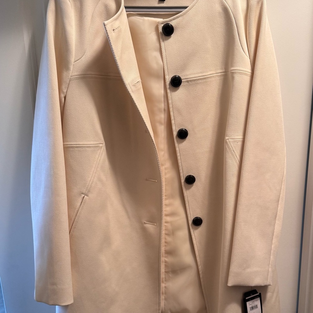 Black Rivet Cream Trench Coat with Notched Lapel